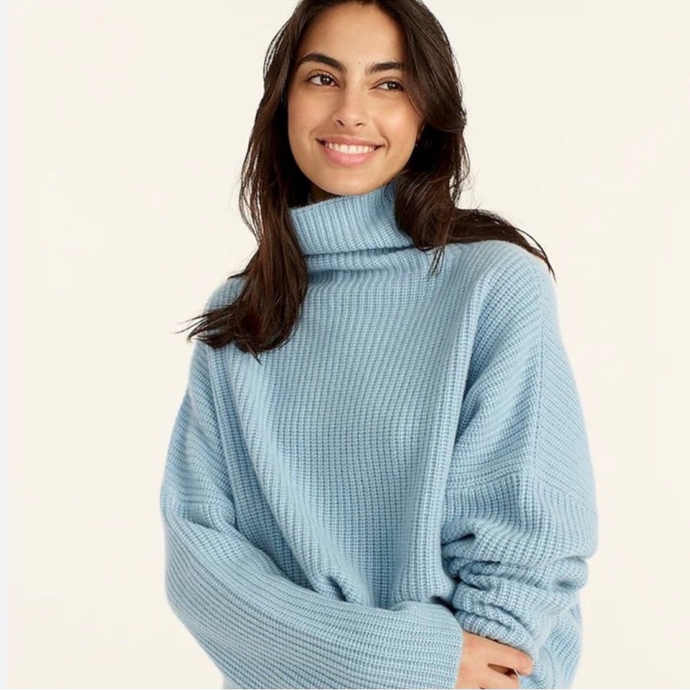 J. Crew Cashmere relaxed turtleneck sweater Portico Blue